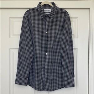 NWOT Mizzen+Main Dark Blue Gingham Leeward Dress Shirt Men's XL Trim Fit